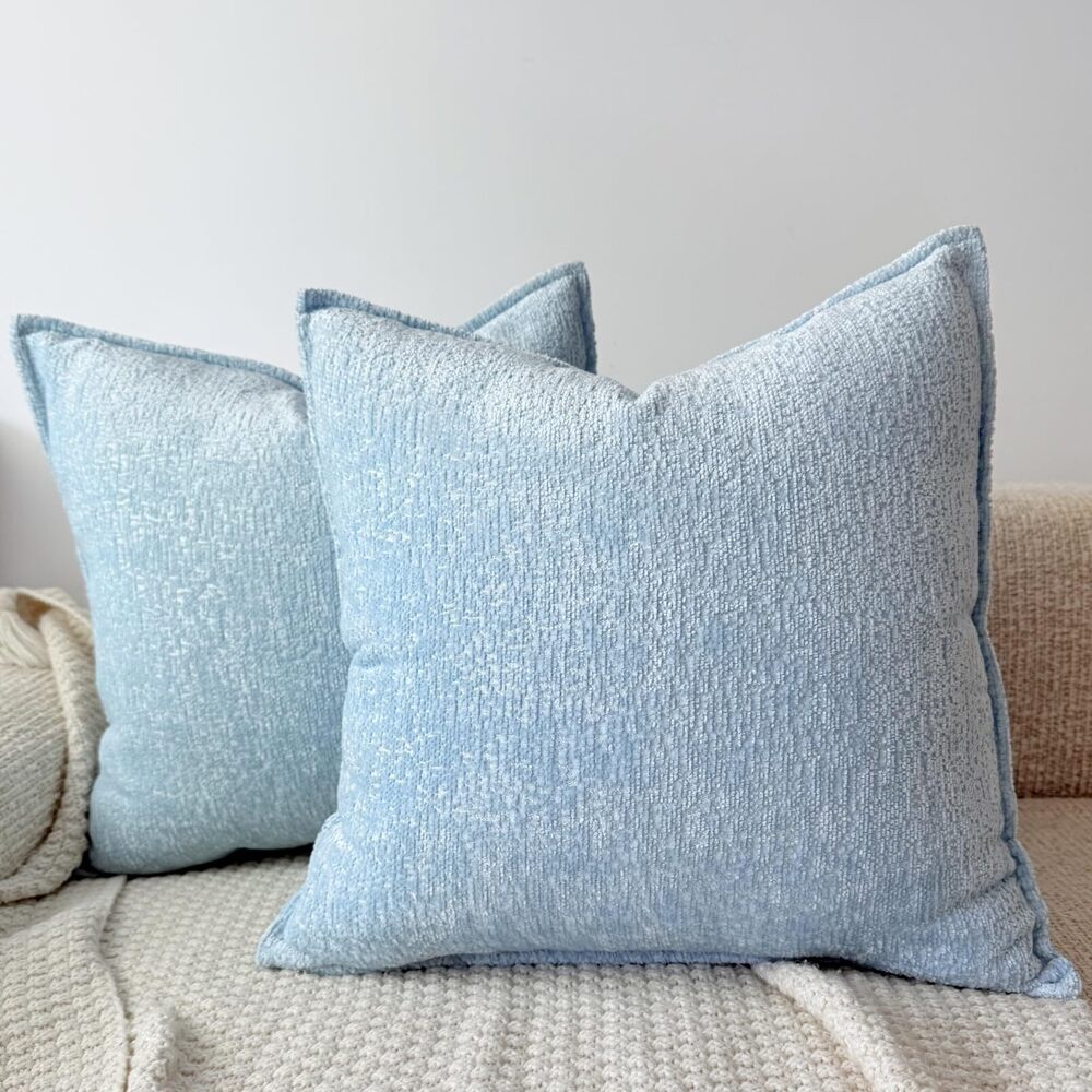 3080 Light Blue Chenille Textured Throw Pillow Covers 20x20 Set of 2 Modern